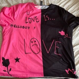 Never worn graphic tee pink and black from shein